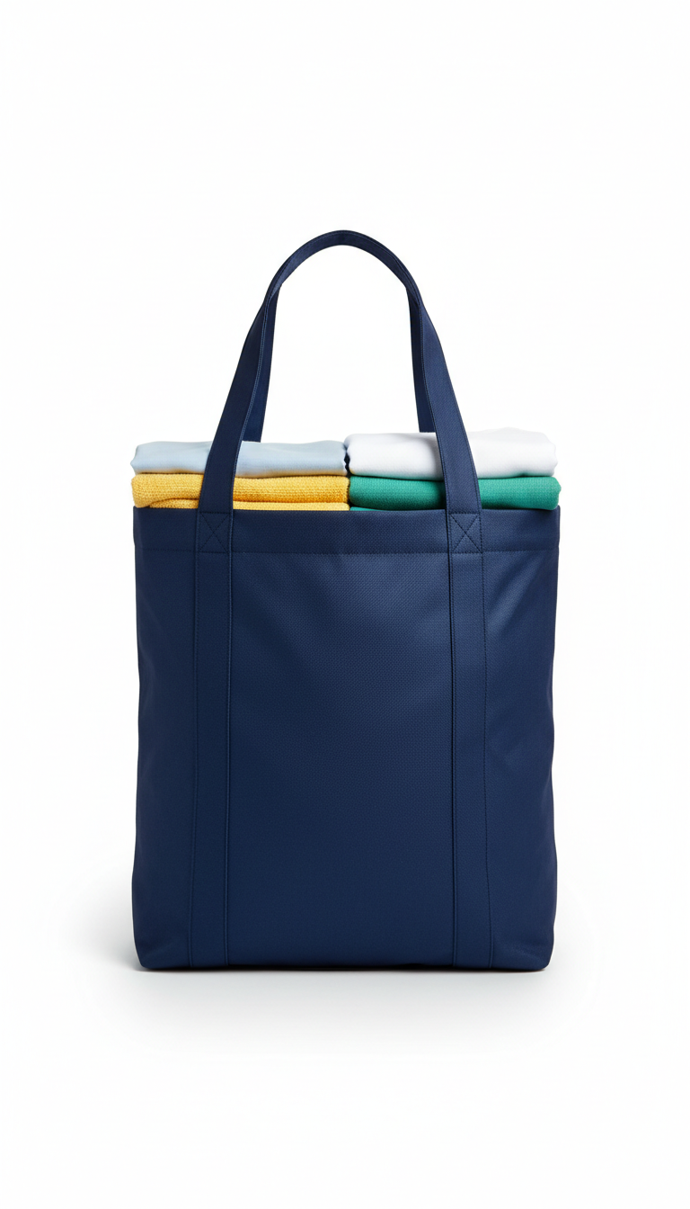 Navy Reusable Tote With Crisp Folded Laundry